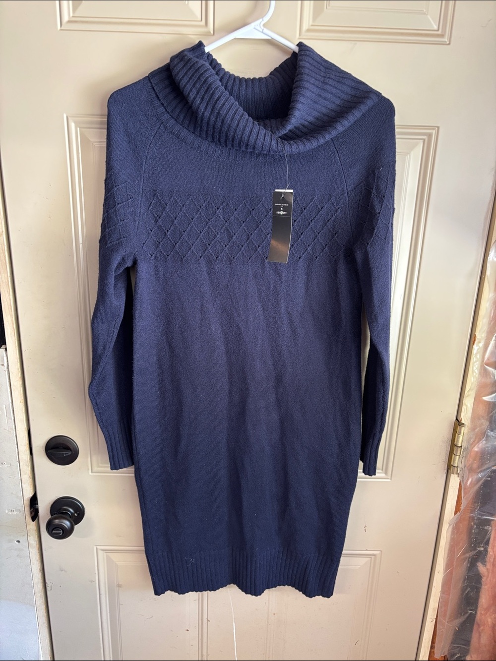 Women's Navy Cowl Neck Sweater Dress b176